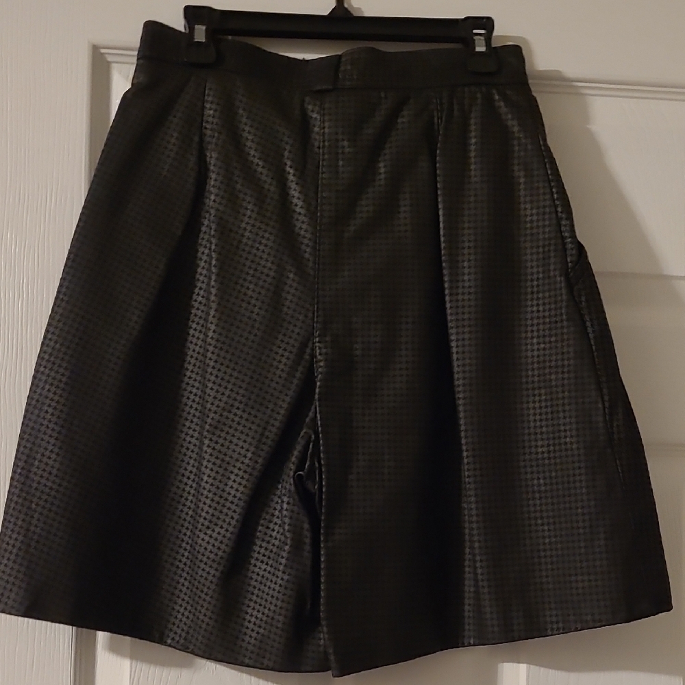 NWOT Black And Gray Houndstooth Real Leathet Shorts Made In The USA - Picture 2 of 6